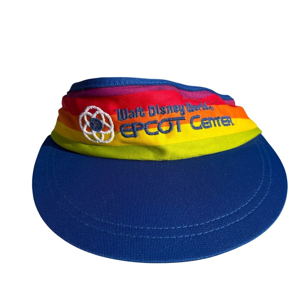 Vintage Walt Disney World EPCOT CENTER Visor Cap Hat Rainbow 80s Retro Parks USA